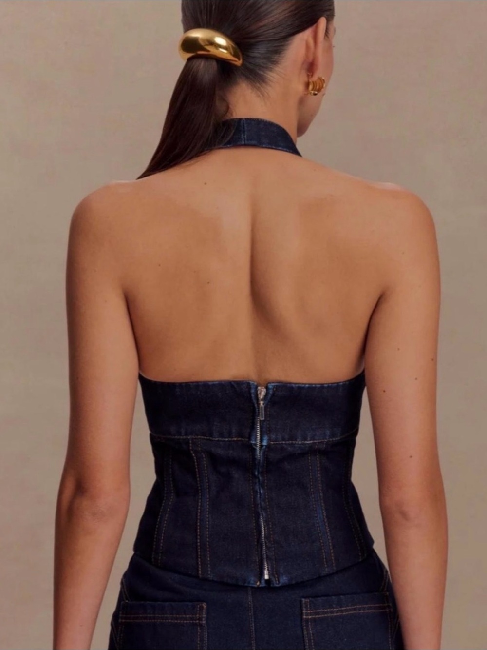MESHKI denim halter top - Picture 2 of 5